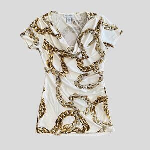 Carmen Marc Valvo Y2K Top Womens XS Chain Ruched Long‎ Cowl Stretch Maximalist